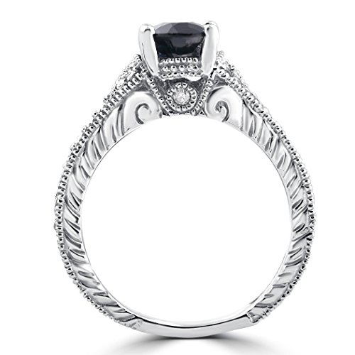 Pompeii 2ct Vintage Diamond Black Sapphire Engagement Ring 14K White Gold3