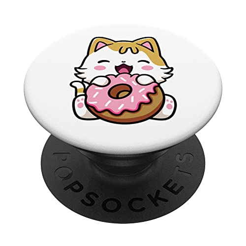 Camiseta Kawaii Smile Cat Donut para amantes del anime Otaku Cute Kitty Cat PopSockets PopGrip Intercambiable