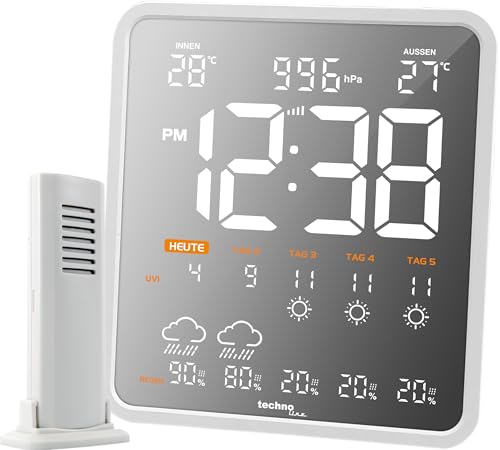 Technoline WD3035 WLAN - Wetterstation und Uhr in einem, Außentemperatur, Wettervorhersage für die nächsten 4 Tage, Datenübertragung auf das Smartphone, Anzeige Niederschlagswahrscheinlichkeit