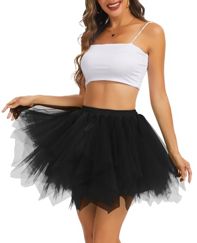 Image of Wikoan Adult Tutu Skirts for Women 80s Tulle Tutus Halloween Festival Party Skirt Layered Short Petticoat Plus Size,Black,2XL-3XL
