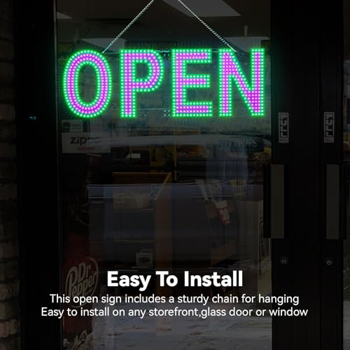 Image of Large LED Open Signs for Business Super Bright - 30x10 in Dimmable Plug-in Electric Neon Sign with Hanging Chain, Flashing Light Signs for Big Window Bar Cafe Salon Barber Shop Pink /Green