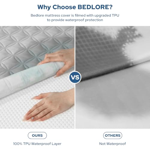 Image of BEDLORE 2 Pack Waterproof Mattress Protector,Twin XL Size Pad Noiseless with Deep Pocket Fitted for 6 inch-15 inch,Breathable Dirt-Proof Single Bed Mattress Cover Washable for Bedroom,Dorm Room(Light Gray)