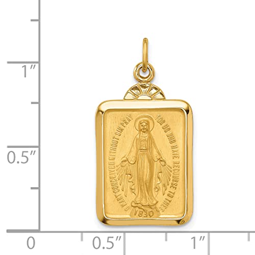 Lex & Lu 14K Yellow Gold Solid Rectangle W/Fan Top Miraculous Medal Pendant #TOP2