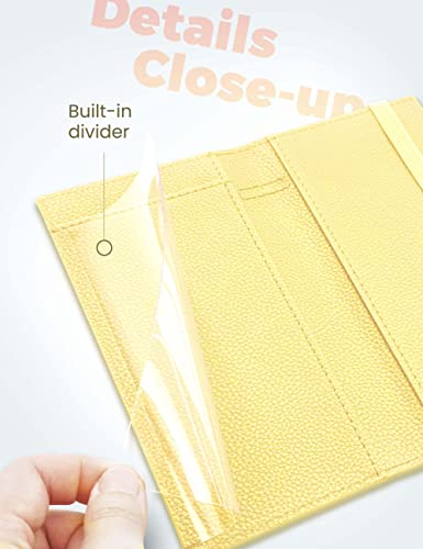 Image of Yarnic Checkbook Cover for Personal Checkbook, Checkbook Holder with Pen Holder & Built-in Clear Plastic Divider for Duplicate Checks (Yellow)