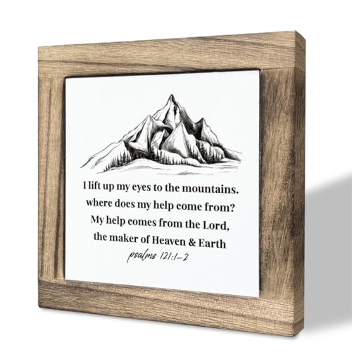 Bible Verse Psalm 121:1-2 Box Sign, Wooden Plaque Gift Tabletop, Christian Home Decor, Primitive Quotes Decor Sign, Self-motivational Sign, Decorative Table Sign, Scripture Sign for Farmhouse Decor