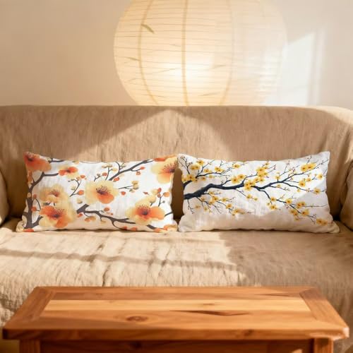 Housses de coussin 70x90cm en velours jaune à fleurs - 3