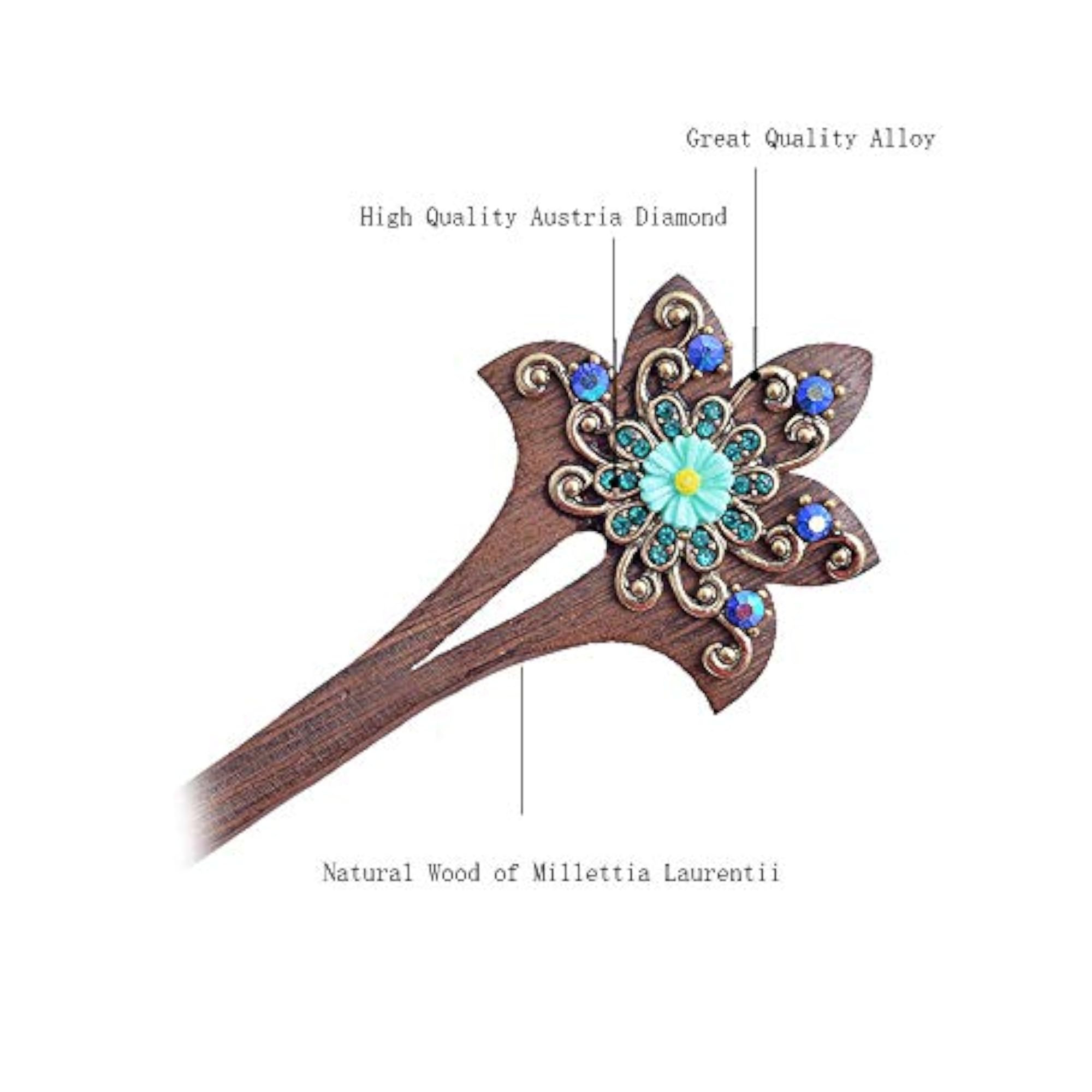 2 Pack Retro Chinese Flower Decor Hair Chopsticks