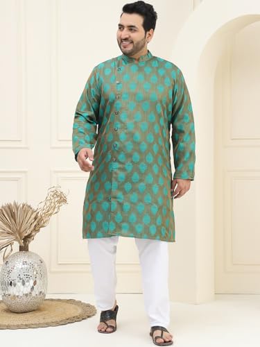 Image of SOJANYA Plus(Since 1958) Men's Pure Cotton Kurta with White Embroidery