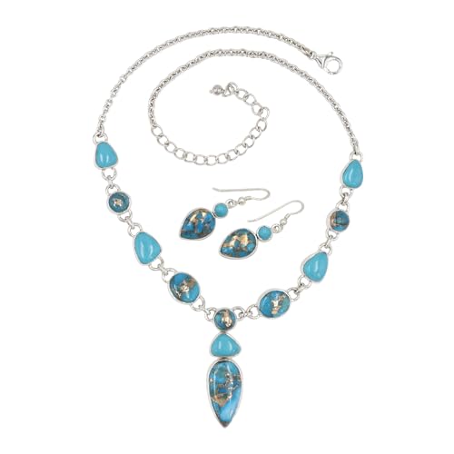 Juego de collar y pendientes de turquesa natural y plata de ley para mujer