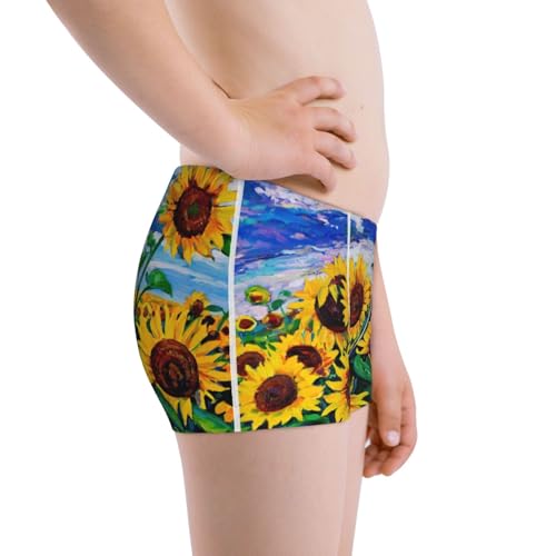 Boys' Cotton Boxer Brief Soft Underwear-Landscape With Sunflowers2