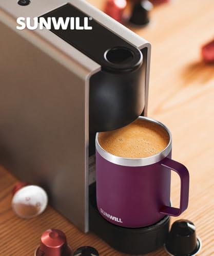 Image of SUNWILL Travel Coffee Mug with Lid, Insulated Tumbler with Handle, 14 oz Stainless Steel Cup for Camping, Office, Home, Powder Coated Plum