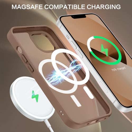 Image of BENTOBEN Magnetic for iPhone 13 Case & iPhone 14 Case [Compatible with Magsafe] Translucent Matte Phone Case iPhone 13 /14 Slim Shockproof Women Men Protective Cover for iPhone 13 /14 6.1 inch, Brown
