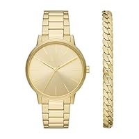 Armani Exchange Men's Cayde Three-Hand Stainless Steel Gift Watch Set, AX7144SET, Gold, One Size