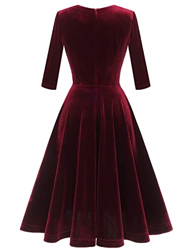 Bbonlinedress Womens Velvet Long Sleeve Formal Wedding Guest Vintage Cocktail Holiday Party Midi Dress2