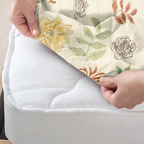 Image of Story@Home 210 TC Cloud Cotton Elastic Fitted Size : 72 x 78 Inch Printed King Size Double bedsheet with 2 pilow Covers Fits Upto 10 Inch, (White, Yellow)