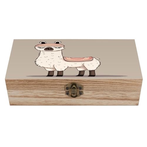 Image of VstaDank No Drama Llama Wooden Storage Box, Large Natural Wood Keepsake Box with Hinged Lid, Fashion Beautifully Jewelry Organizer Unique Memory Boxes for Men Women & Gifts