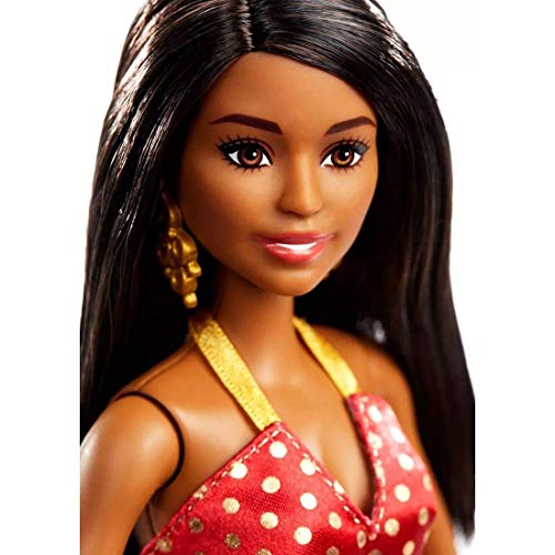 Muñeca Barbie Vestido Rojo y Dorado, Morena miniatura 3