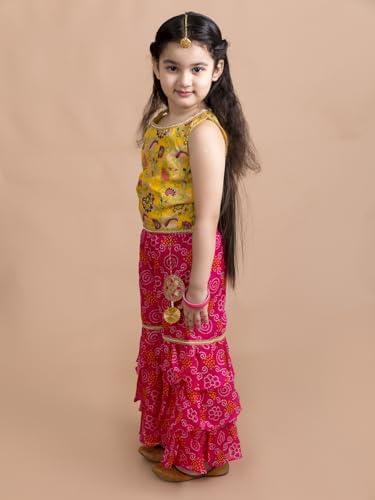 Pspeaches Girl's Cotton Kurta & Sharara (Sha-Magnta Bandhej-5_Magenta
