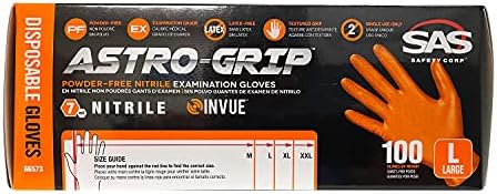 SAS Safety 66573 Astro Grip Powder-Free Nitrile Disposable Glove, Large, Pack of 100, Orange image 5