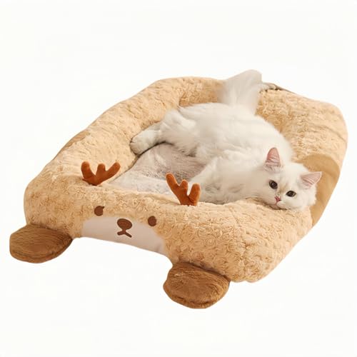 Cute Animal-Shape Cat Mat Warm Plush Pet Sofa Bed for Indoor Cats and Mini Dogs (Deer)