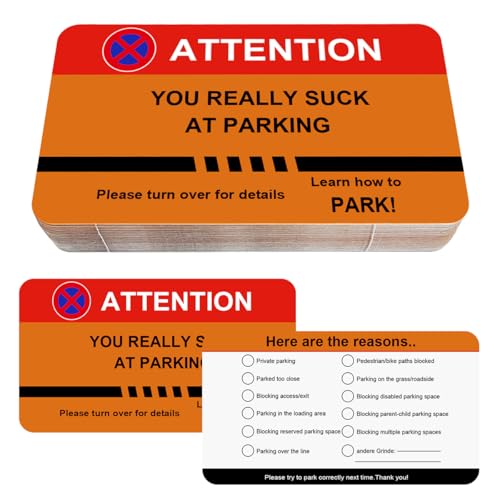 HUYIWEI 50 tarjetas divertidas con aparcamiento de estacionadas, tarjetas de regalo ofensivas para el parabrisas (50 unidades)