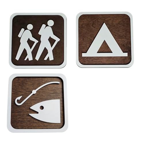 National Park Sign, Hiking Trail Symbol, Camping Wall Art Set, Recreation Plaques, Nursery Gift, Cabin Decor, Choose From 150 Icons (Set of 3 Custom Signs, Small (5.5"))