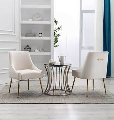 Restworld Velvet Dining Chairs Set Of 2, Furniture Collection Modern Contemporary Upholstered With Polished Gold Metal Legs(Beige) #TOP5