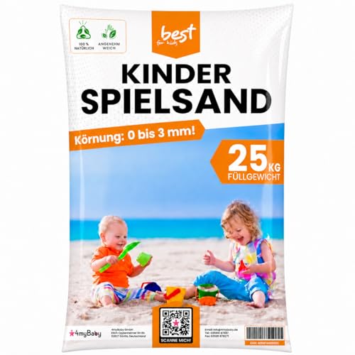 4myBaby GmbH - Spielsand 25kg | Quarz Sand für Sandkasten | Kinder Sand | Dekosand | Spielsand für Sandkasten | Keimfreier | Gewaschener Feiner Quarzsand | (25 kg Säcke)