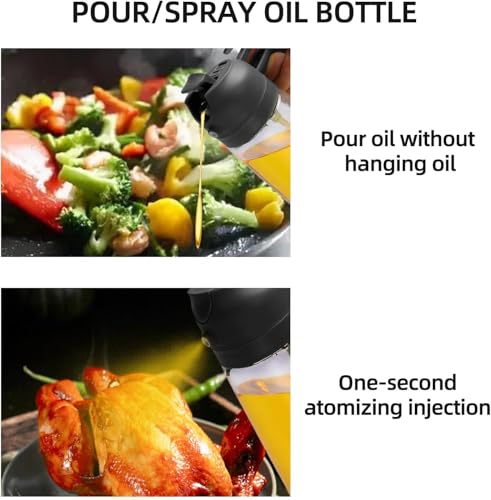 Aovdy Oil Sprayer for Cooking 16oz,2 in 1 Olive Oil Dispenser and Oil Sprayer - 470ml Olive Bottle Spray and Pour - Glass Oil Dispenser for Kitchen Cooking Salad BBQ (2PCS-Black) — view 5