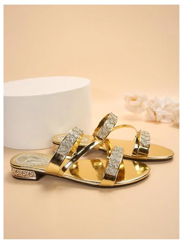 GORGLITTER Women's Gold Strappy Wedge Sandals 2025 Dressy Summer Sparkly Shoes4