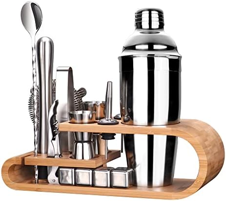 Mixology Bartender Kit, SuperCook Cocktail Shaker Set, Bar Accessories for The Home Bar Set, 25 OZ Martini Shaker, Drink shakers Cocktail with Bamboo Stand, Alcohol Mixer Shaker Set Gifts for him