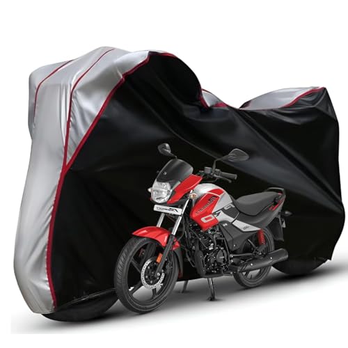Image of Waterproof Bike Body Cover Compatible with Hero Passion Pro Dustproof Scratchproof - Motorcycle Cover for Two Wheeler, Outdoor Full Cover with UV, Duty, Rain Protection (Black Top Silver) R1