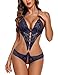 Avidlove Women Mini Teddy Lingerie Halter Bodysuit One Piece Lace Babydoll Navy Blue