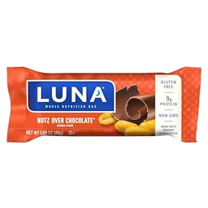 LUNA Bar – Nutz Over Chocolate Flavor – Gluten-Free – Non-GMO – 7-9g Protein – Made with Organic Oats – Low Glycemic – Whole Nutrition Snack Bar – 1.69 oz.