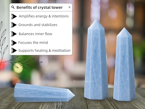 Image of Certified Blue Calcite Crystal Tower Obelisk Point for Chakra, Healing and Balancing - AAA Grade Original Certified Gemstone Agate for Reiki Meditation Yoga Spiritual (3-4 Inches)