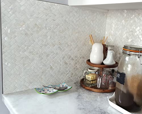 Genuine Mother Of Pearl Oyster Herringbone Shell Mosaic Tile For Kitchen Backsplashes, Bathroom Walls, Spas, Pools (Full Sheet) #TOP3