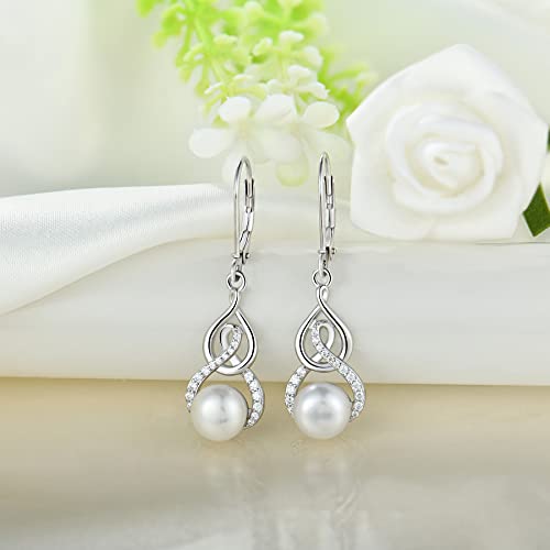 JO WISDOM Women Pearl Earrings 925 Sterling Silver Celtic Infinity Dangle & Drop Earrings with 8mm Freshwater Pearl Jewelry3