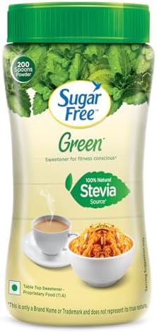 Sugar Free Green Stevia Jar, 200 g | 100% Plant-based Natural Sweetener | Equivalent to Sweetness from 1Kg Sugar | 100% Natural Stevia leaves| Sweet like Sugar but with zero calories|