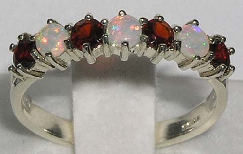 925 Sterling Silver Real Genuine Opal & Garnet Womans Eternity Ring - Size 72