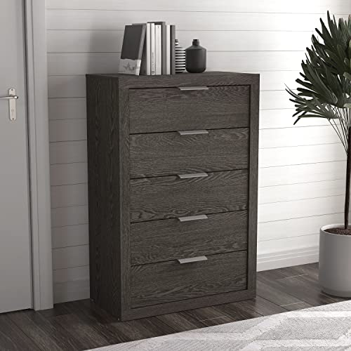 Galano Harlowin 5 Drawer Dresser - Dressers - Dressers & Chest Of Drawers - Dresser For Bedroom - Dresser Organizer - Tall Dresser - Wood Dresser - Dark Grey Oak #TOP5