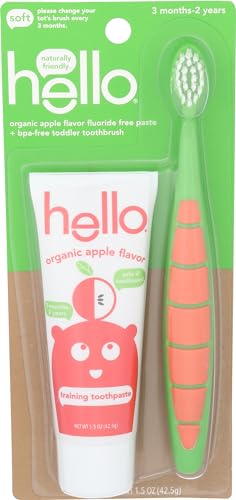 hello Toddler Training Toothpaste with Natural Apple Flavor + Kids Toothbrush, Vegan, SLS, BPA Free