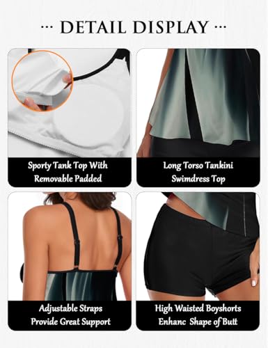 Image of Urchics 2026 Women Two Piece Tankini Swimsuit Tummy Control Plus Size Long Torso Top and High Waisted Boyshorts Bathing Suits