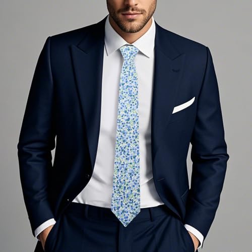 Image of Cotton Floral Ties for Men 2.76 inch Men's Skinny Tie Linen Flower Printed Neck Tie for Wedding Dating Party