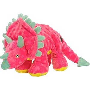 goDog Dinos Frills Squeaky Plush Dog Toy, Chew Guard Technology – Pink, Large