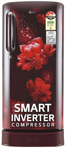 Image of LG 185 L 4 Star Direct-Cool Inverter Single Door Refrigerator (GL-D201ASCY, Scarlet Charm, Base stand with drawer | Fast Ice Making)