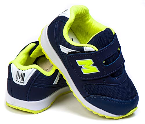 Tenis Infantil Masculino Calce Facil Bebê - AS163 Cor:Azul Marinho - Amarelo Limão;Tamanho:21