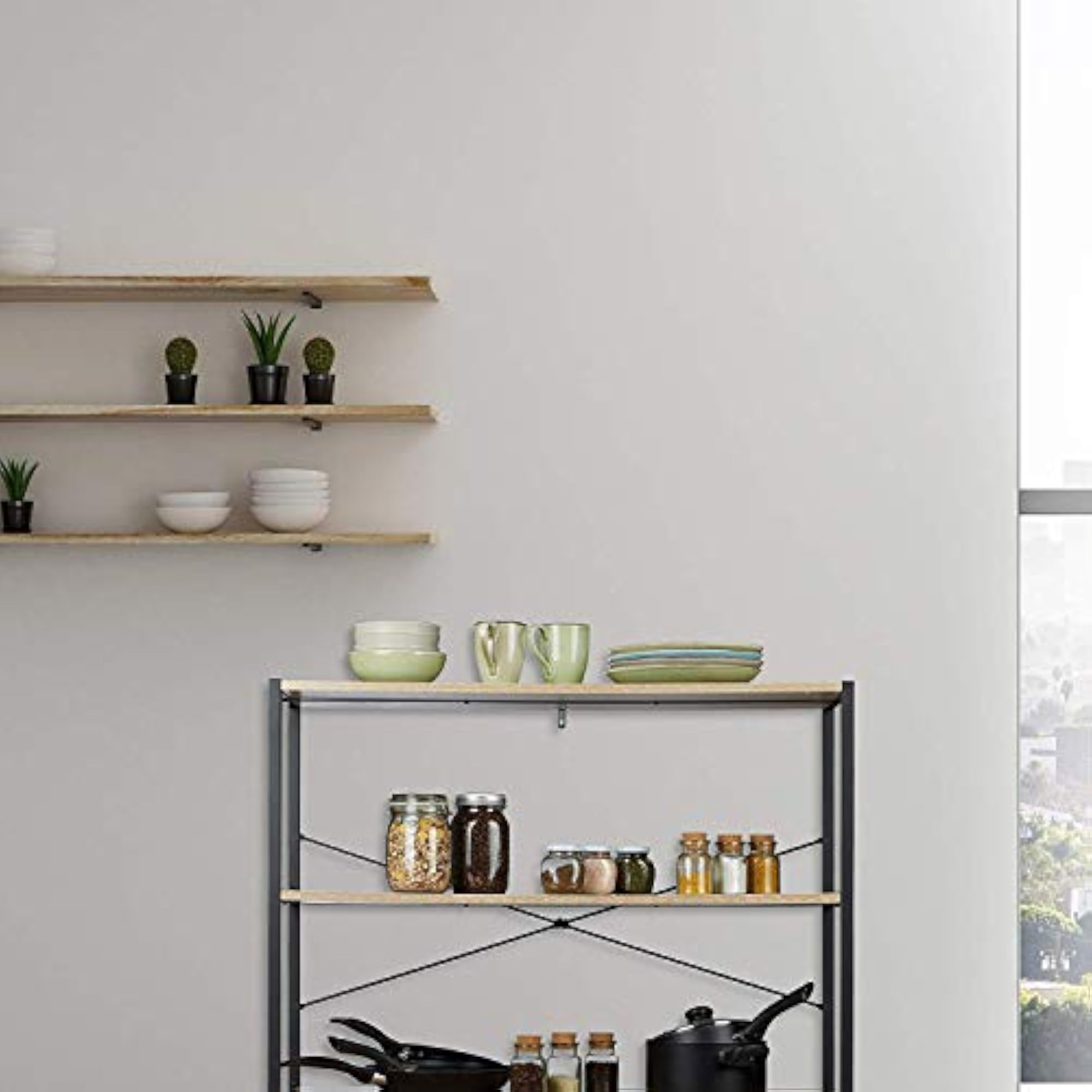 Industrial Style 3-Shelf Oak/Metal Bookcase