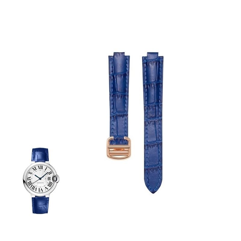 Bracelet montre cuir véritable convexe bleu pour style chic au quotidien
