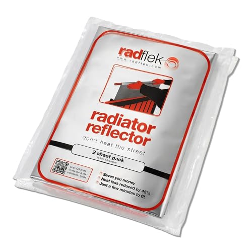 Radflek Radiator Reflector Panels - Heat Reflective Radiator Foil Sheet - Contains 2 Energy Saving Radflek Radiator Reflectors - Easy Install with Manual and Clips Included - Fits Up to 4 Radiators