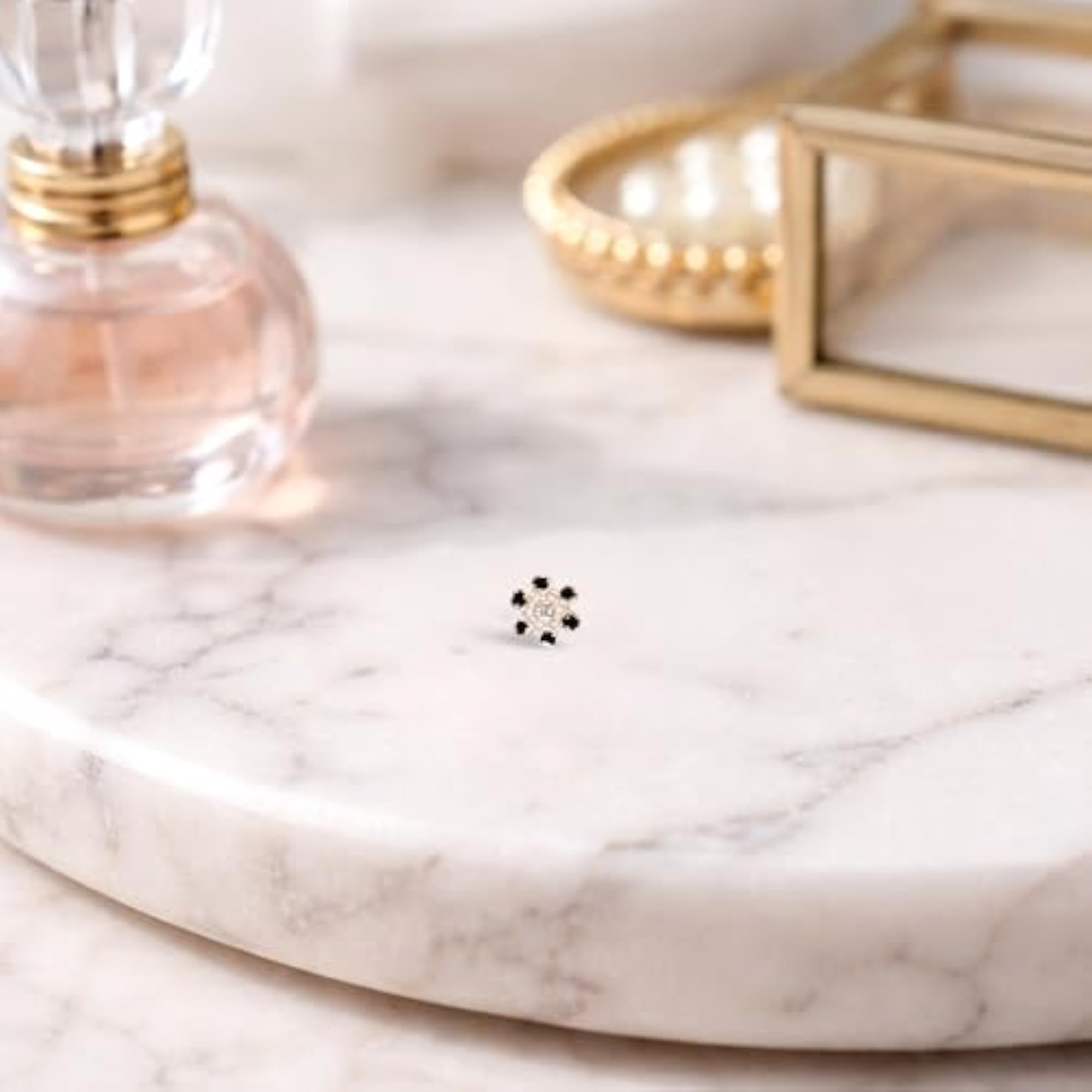 Women's Sterling Silver Flower Nose Stud with Black Stones